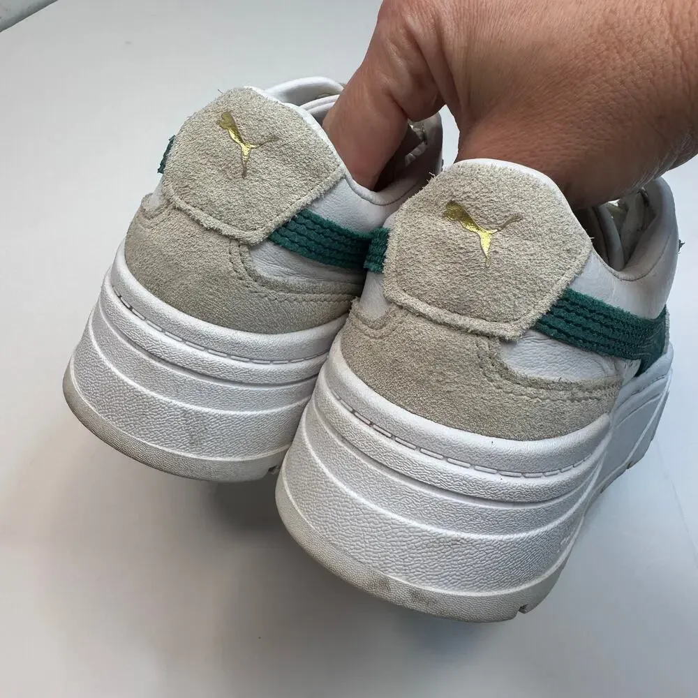 PUMA Mayze Stack White Varsity Green Platform Sneakers
